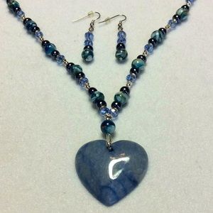 FINAL SALE PRICE Blue Stone, Metal, Bead & Crystal Necklace & ER’s